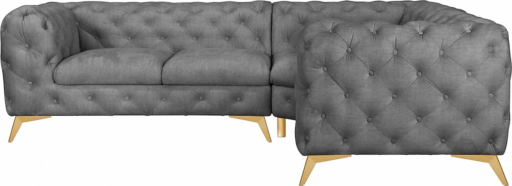 Leonique Chesterfield-Sofa "Ecksofa GLYNIS L-Form mit Wellenunterfederung, günstig online kaufen