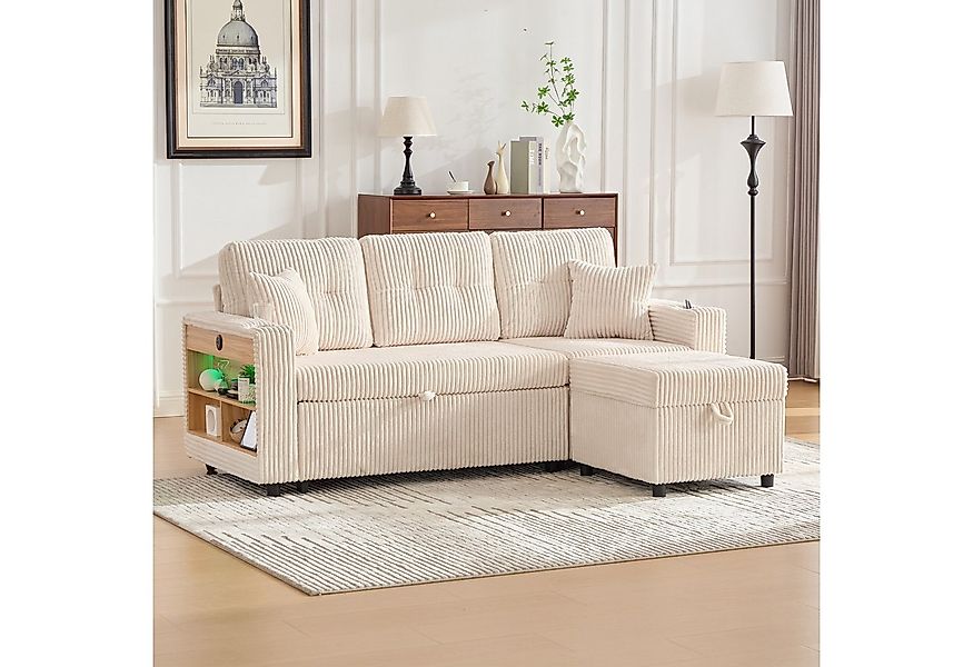 TavilaEcon Ecksofa Mehrfunktionales Cord-Sofa mit Stauraum & Ausziehbett, 1 günstig online kaufen