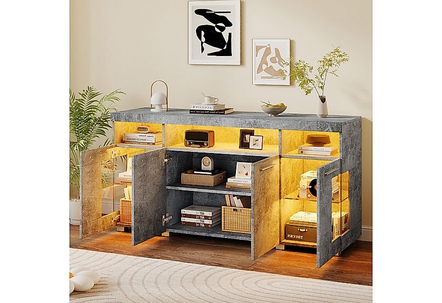Merax Sideboard Buffetschrank mit LED-Beleuchtung (1 St), Kommode mit 3 Fäc günstig online kaufen
