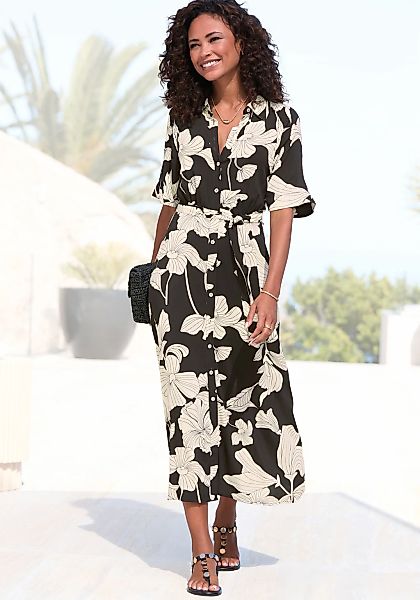 Vivance Hemdblusenkleid mit Bindegürtel, Ohne Taschen mit Blumendruck günstig online kaufen