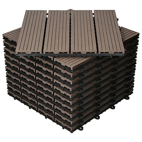ECD Germany WPC Terrassenfliesen 30x30 cm 22er Spar Set Dunkelbraun in Holz günstig online kaufen