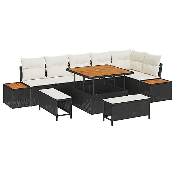 vidaXL Gartensofa-Set mit Kissen 9 Stk Schwarz Poly Rattan 3364875 günstig online kaufen