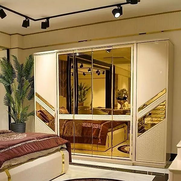 Xlmoebel Kleiderschrank Schrank mit Spiegeltür für Kleidung Beige Gold Schl günstig online kaufen