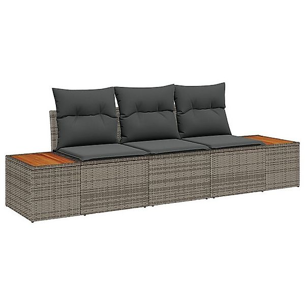 vidaXL Loungesofa 3-teiliges Garten Sofa Set mit Kissen Grau Poly Rattan, 3 günstig online kaufen