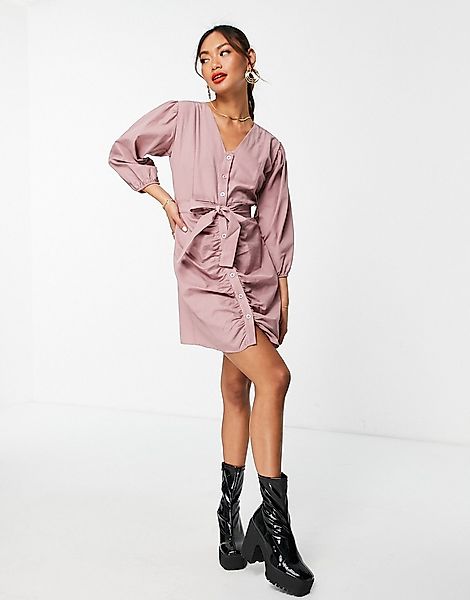 Trendyol – Minikleid in Zartrosa mit Taillenband und gerafftem Detail günstig online kaufen