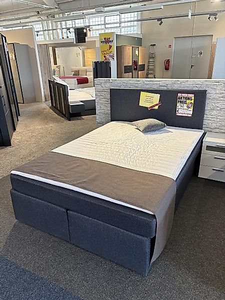 Pleinfeld Abverkauf 140x200 Boxspringbett inkl. Topper Anthrazit günstig online kaufen