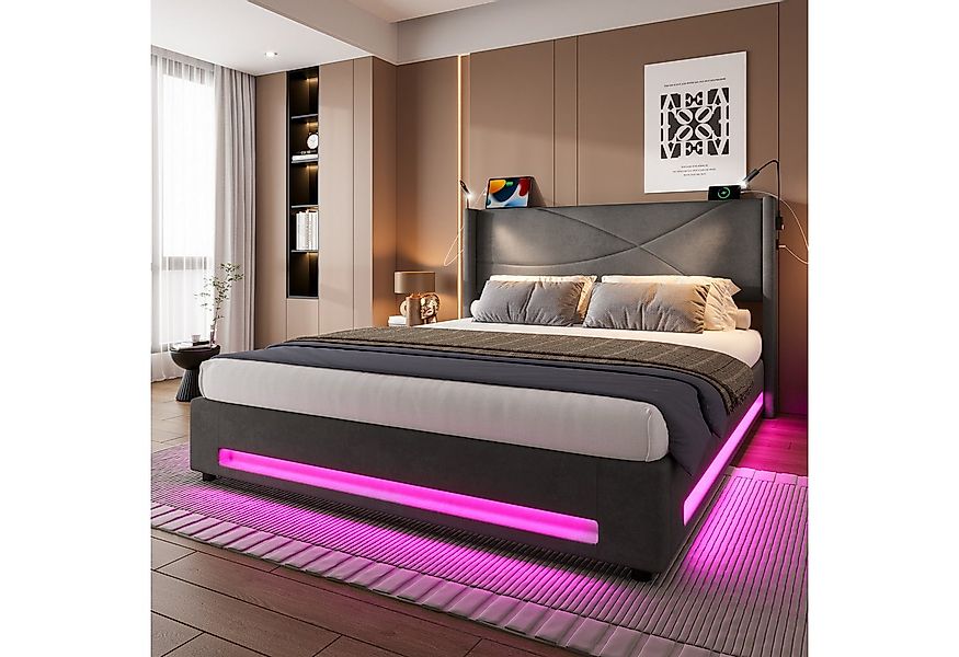 STILVORA Polsterbett Stauraumbett 160x200 Bettgestell mit 2 Leselichtern,Ju günstig online kaufen