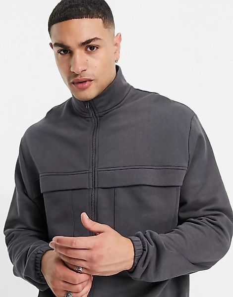 ASOS DESIGN – Elegante Oversize-Trainingsjacke in verwaschenem Schwarz, Kom günstig online kaufen
