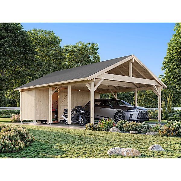 Palmako Carport Robert mit Geräteraum 555 x 363 cm Lackiert Dunkelgrau FSC® günstig online kaufen