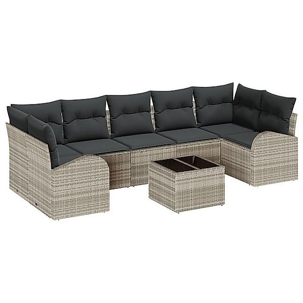 vidaXL Loungesofa 8 Teile Garten Sofa Set mit Kissen Hellgrau Poly Rattan, günstig online kaufen