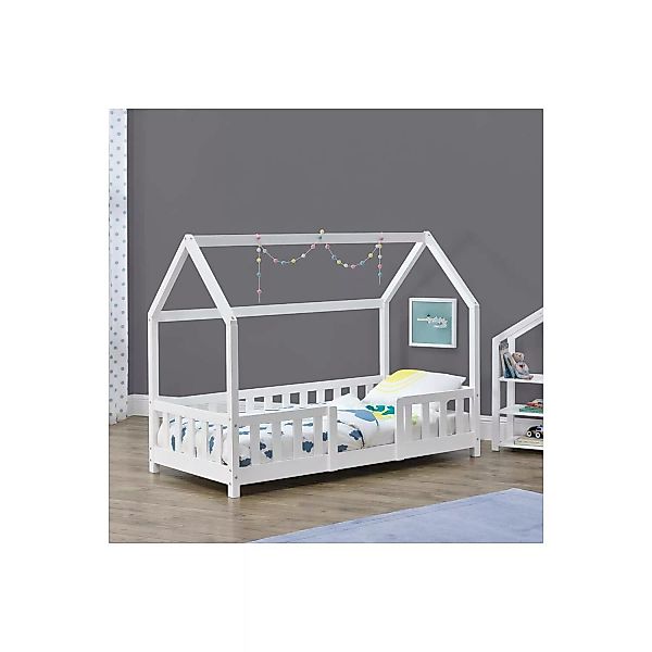 Kinderbett klein mit Rausfallschutz SORO-100 Liegefläche 80x160 cm, weiß günstig online kaufen