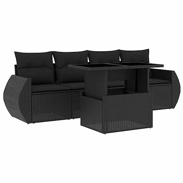 vidaXL 5-Tlg Garten-Sofagarnitur mit Kissen Schwarz Poly Rattan 3268355 günstig online kaufen