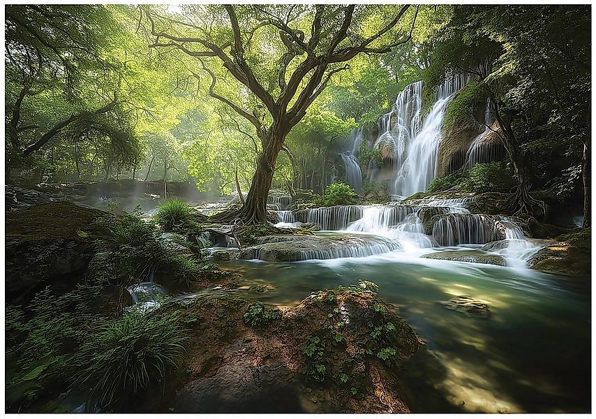 Wallarena Fototapete Wald Bäume Wasserfall Vlies Tapete Wohnzimmer Schlafzi günstig online kaufen