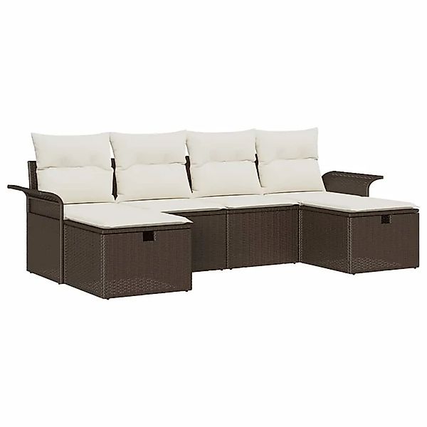vidaXL Gartensofa-set mit Kissen 6-Tlg Braun und Creme Poly-Rattan 3358917 günstig online kaufen