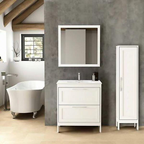 Lomadox Landhaus Badezimmermöbel Set mit Hochschrank & Spiegel TARIFA-110 m günstig online kaufen