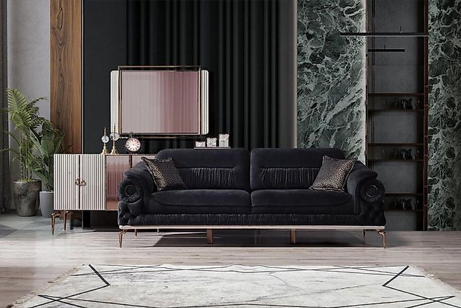 Xlmoebel 3-Sitzer Elegante Dreisitzer-Sofa für das Wohnzimmer mit schwarzer günstig online kaufen