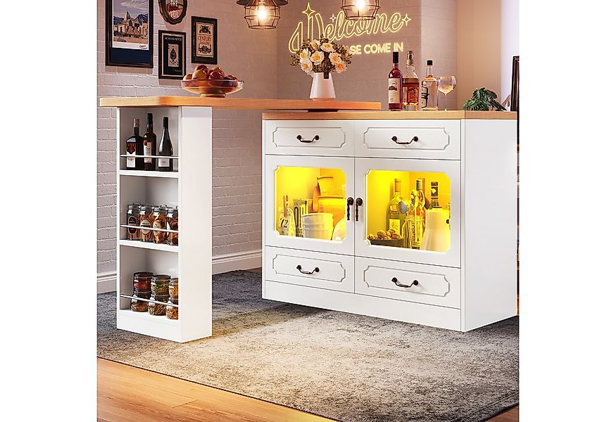 Flieks Bartisch 360° drehbar Stehtisch & Kommode mit Led-Beleuchtung und 4 günstig online kaufen