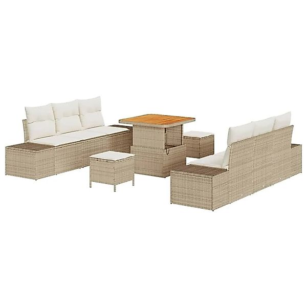 vidaXL Gartensofa-Set mit Kissen mit Speicher 9 Stk Beige Poly Rattan 33646 günstig online kaufen
