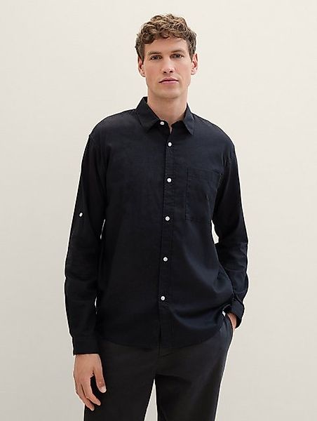 TOM TAILOR Denim Langarmhemd mit Leinen günstig online kaufen