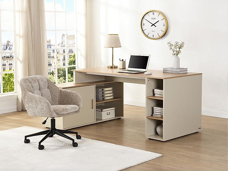 Eckschreibtisch mit Stauraum - MDF - Beige und Natur - ROMIARA günstig online kaufen