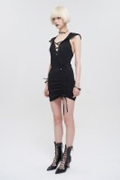 Nu-Goth Halterneck Mini Dress mit Kapuze günstig online kaufen