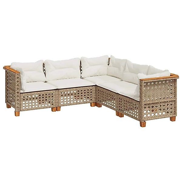 vidaXL 5-Tlg Garten-Sofagarnitur mit Kissen Beige Poly Rattan 3261826 günstig online kaufen