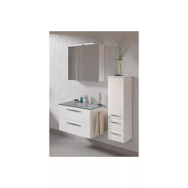 Badezimmer Set mit LED Beleuchtung und Glaswaschbecken TRENTO-66 in weiß Gl günstig online kaufen