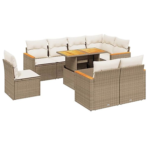 vidaXL 9-tlg Garten-Sofagarnitur mit Kissen Beige Poly Rattan Modell 260 günstig online kaufen