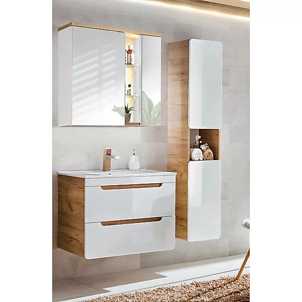 Lomadox Badmöbel Set LUTON-56 Keramik-Waschtisch & LED-Spiegelschrank, Hoch günstig online kaufen