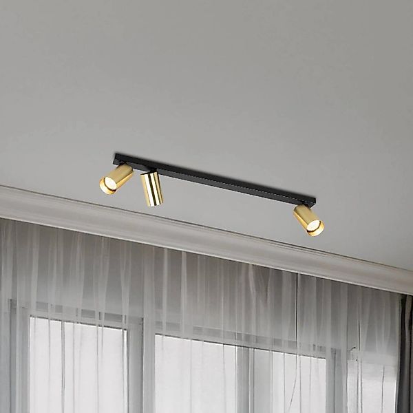 Deckenspot Hero, schwarz/gold, 3-flammig, 70 cm, Metall günstig online kaufen
