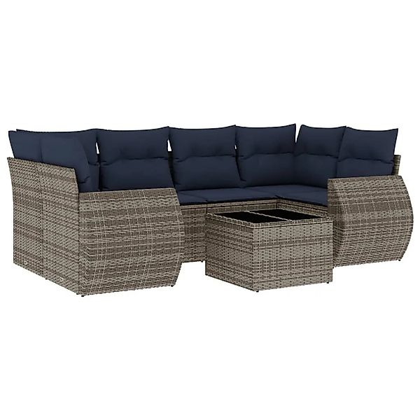vidaXL 7-Tlg Gartensofa-Set mit Kissen Grau Polyrattan 3221120 günstig online kaufen