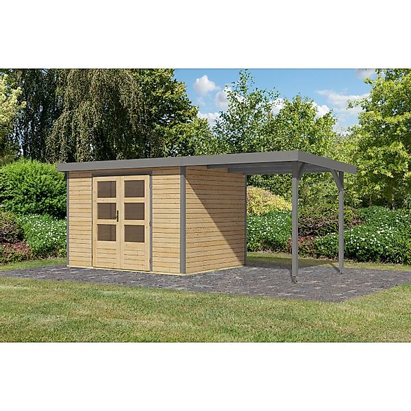Karibu Gartenhaus Ernesto 4 A m. Anbaudach Natur/Grau 209 x 298 x 213 cm günstig online kaufen