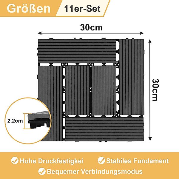 Clanmacy Holzfliesen WPC Klickfliesen Terrassenfliesen Balkonfliesen günstig online kaufen
