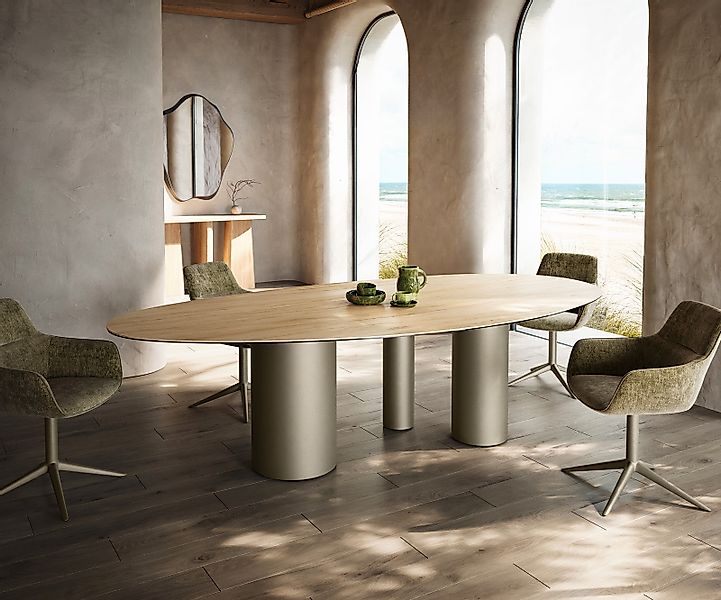 Esstisch Edge Oval 280x130 Keramik Laminam® Sabbia Eichefarbig Troa Metall günstig online kaufen