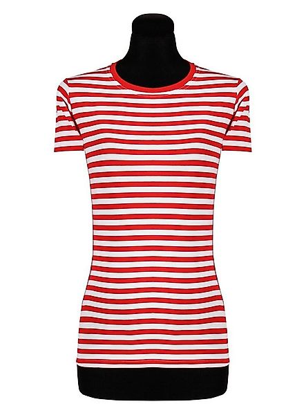 thetru T-Shirt Damen Ringelshirt kurzarm rot-weiß – alltagstaugli Gestreift günstig online kaufen