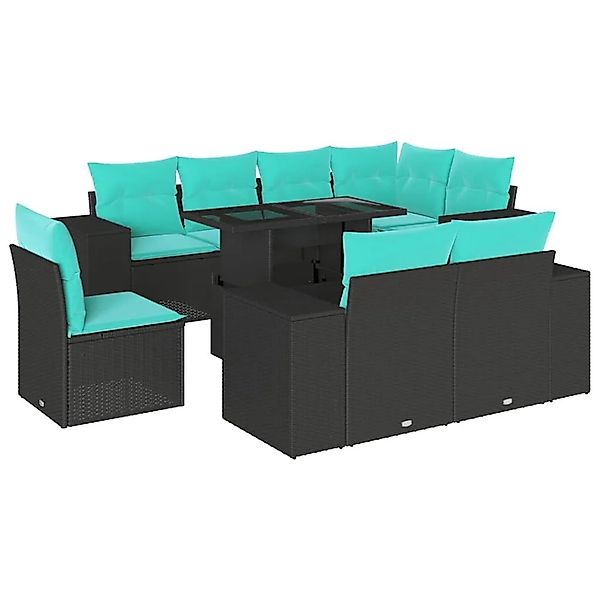 vidaXL 9-Tlg Gartensofa-Set mit Kissen Schwarz Polyrattan 3269297 günstig online kaufen