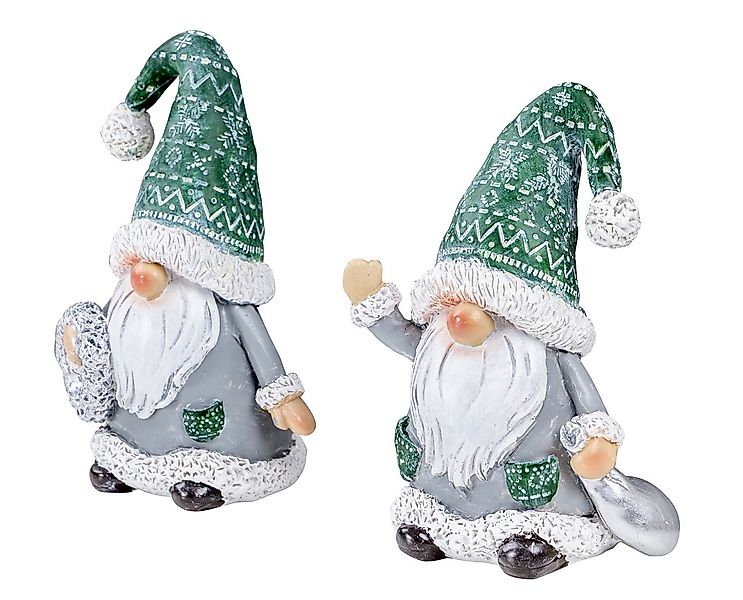 Levandeo® Weihnachtsfigur, 2er Set Wichtel Deko Figuren Kunstharz Grün Grau günstig online kaufen