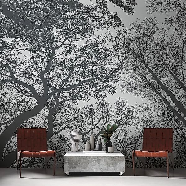 PROFHOME 382401-GU Fototapete Wald Matt Grau Schwarz 3,71 m x 2,8 m 0,53 m günstig online kaufen