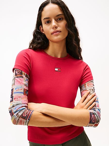 Tommy Jeans Kurzarmshirt "TJW SLIM BADGE RIB TEE" mit gerippter Struktur günstig online kaufen