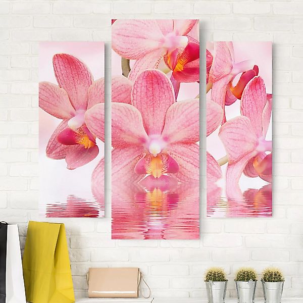 3-teiliges Leinwandbild - Querformat Rosa Orchideen auf Wasser günstig online kaufen