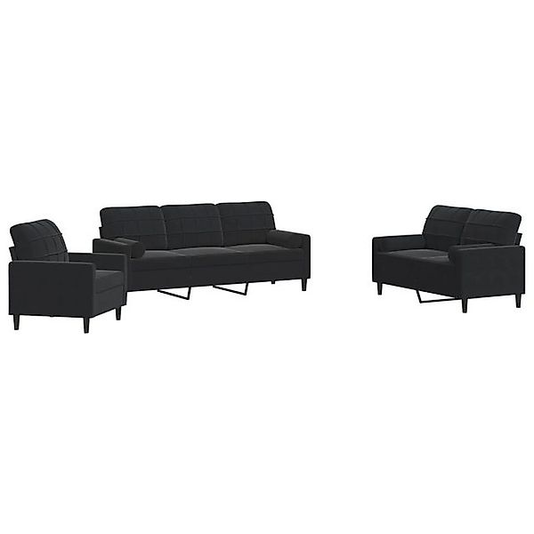 vidaXL Sofa, 3-tlg. Sofagarnitur mit Kissen und Nackenrollen Schwarz Samt günstig online kaufen