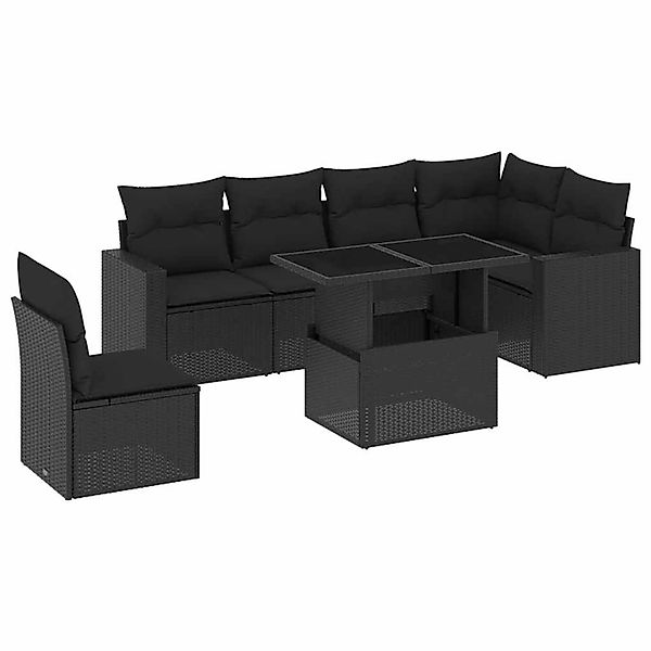 vidaXL 7-Tlg Garten-Sofagarnitur mit Kissen Schwarz Poly Rattan 3267305 günstig online kaufen