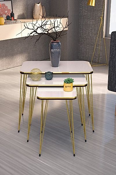 en.casa Couchtisch (3-St), 3-teilig, Metallgestell, Farbe: weiß günstig online kaufen