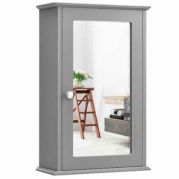 COSTWAY Spiegelschrank Bad, mit Tür & Ablage, Holz, 34x15x53cm, grau günstig online kaufen