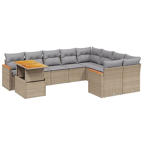 vidaXL 10-tlg Garten-Sofagarnitur mit Kissen Beige Poly Rattan Modell 206 günstig online kaufen