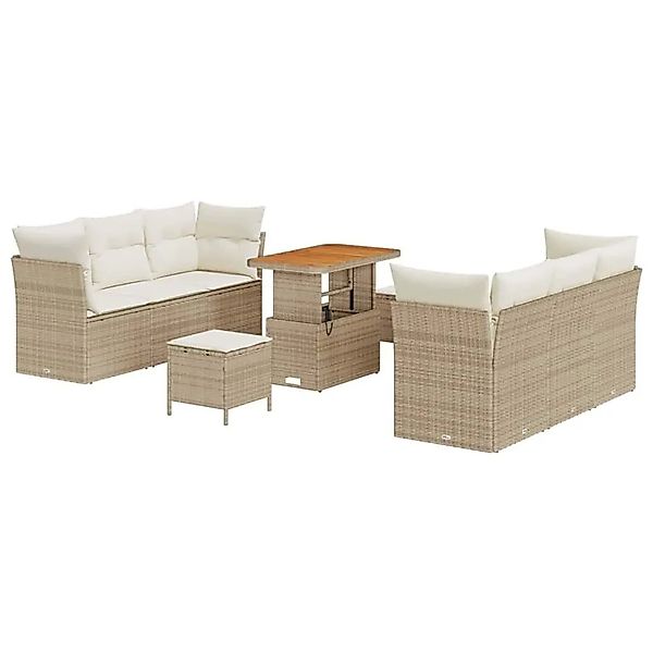 vidaXL Gartensofa-Set mit Kissen 9 Stk Beige und Creme Poly-Rattan 3363391 günstig online kaufen
