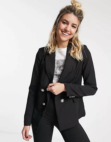 New Look – Schwarzer, zweireihiger Blazer mit Knopfdetails günstig online kaufen