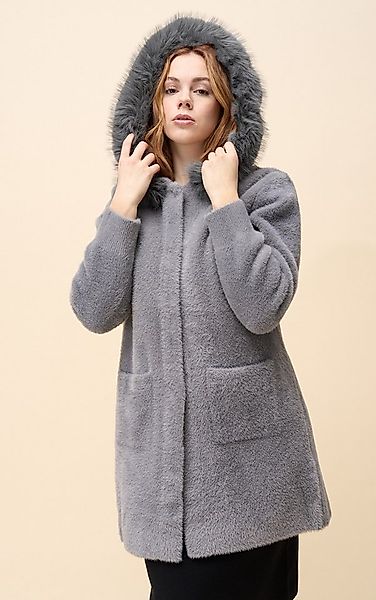 Passioni Strickmantel mit Vordertaschen und Kunstpelzkragen mit Kapuze günstig online kaufen