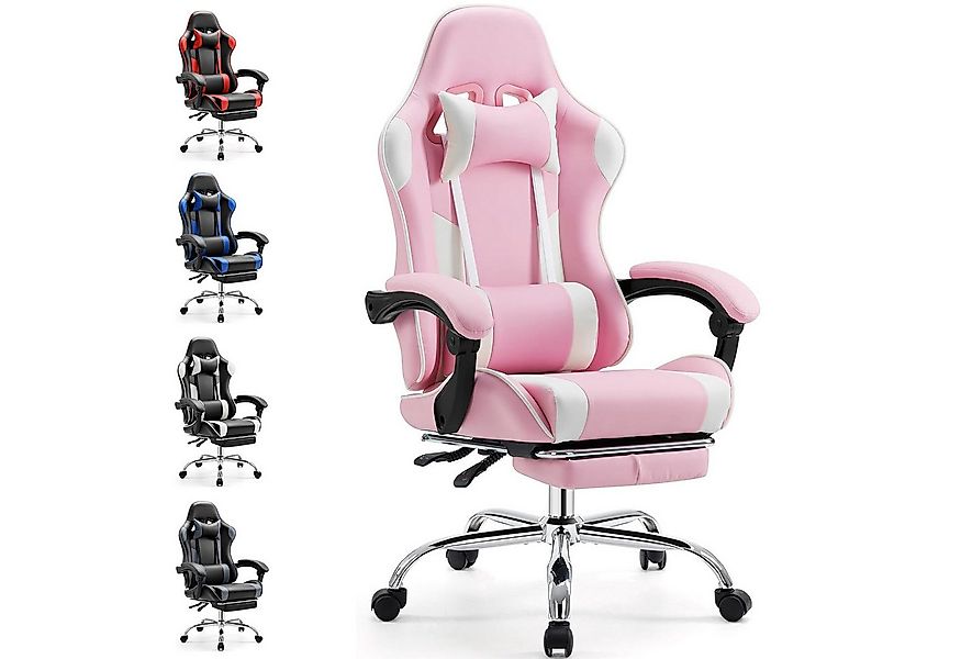 DUMOS Gaming-Stuhl Ergonomischer Bürostuhl mit Fußstütze, PU-Leder E-Sports günstig online kaufen