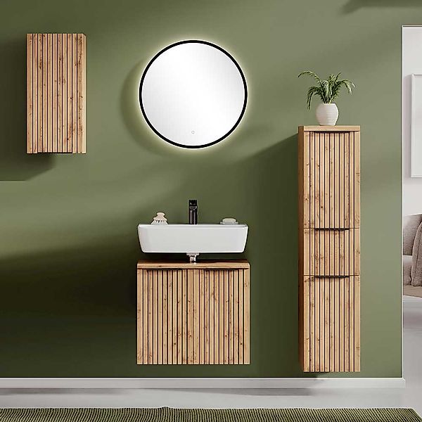 Wandmontage Badmöbel Set mit LED Beleuchtung modernem Design (vierteilig) günstig online kaufen